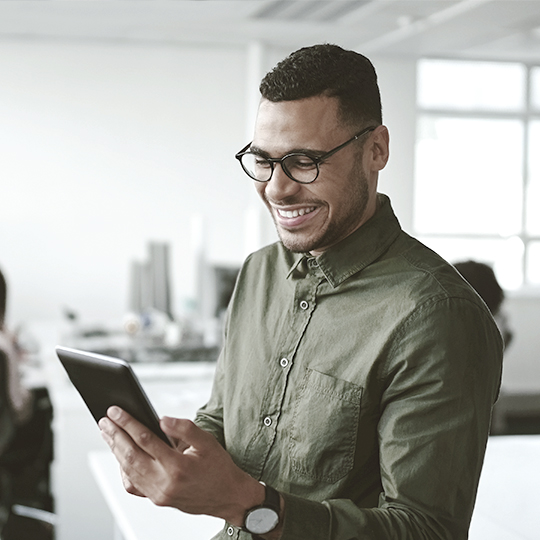 man looking into his phone